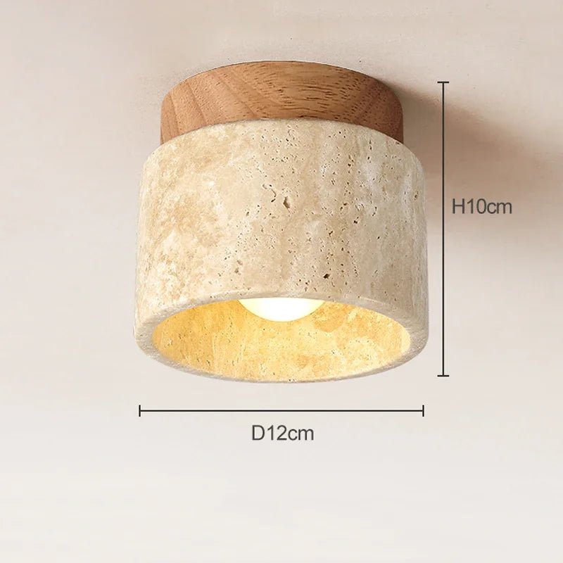 StoneGlow – Plafoniera Cilindrica in Pietra Naturale e Legno – lampada design da parete di Luximode