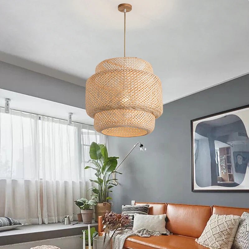 GlowNest – Lampada a Sospensione in Bambù Intrecciato – lampada design da parete di Luximode