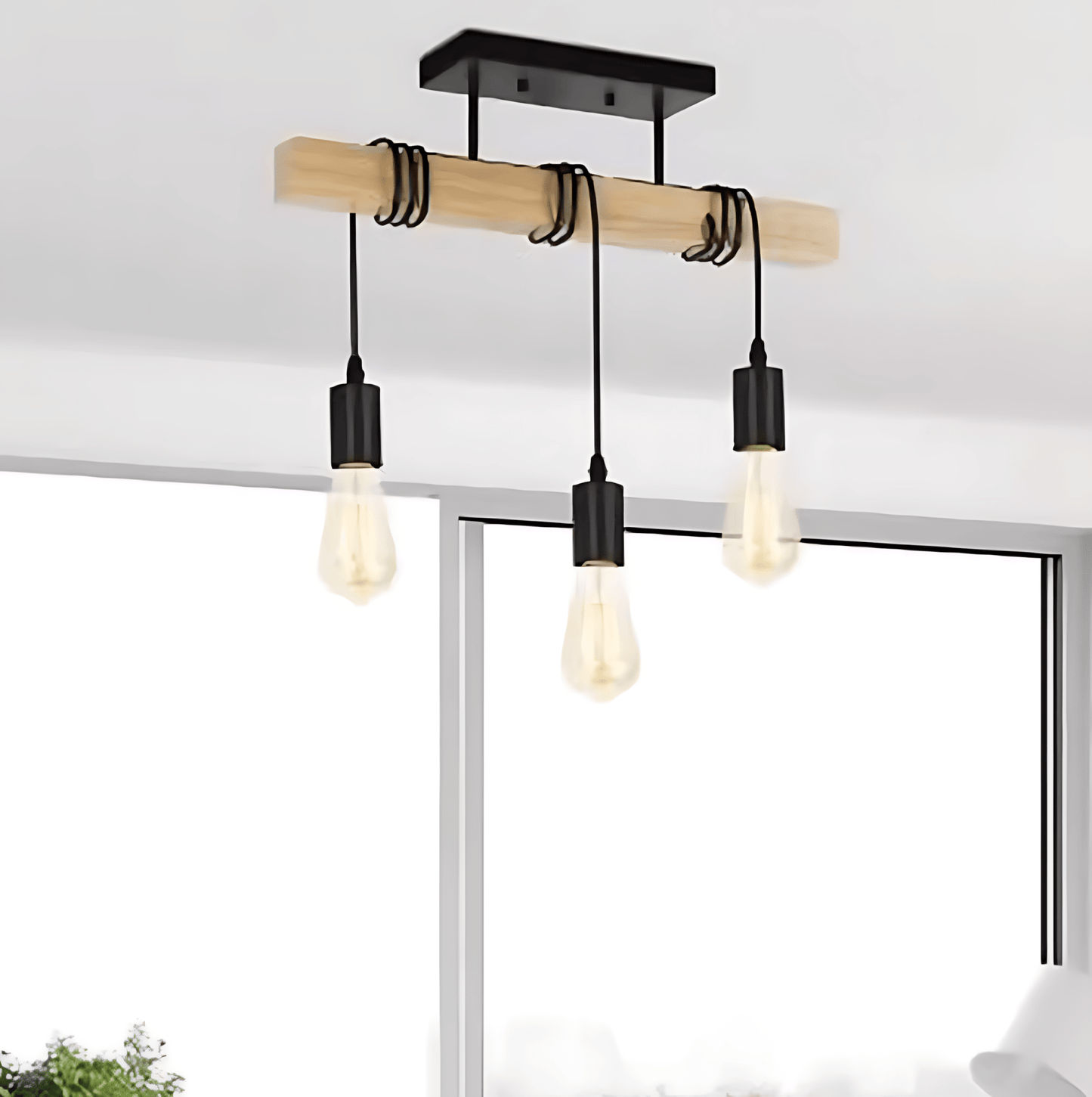 RustiBeam – Plafoniera Rustica con Trave in Legno e Lampadine a Vista – lampada design da parete di Luximode