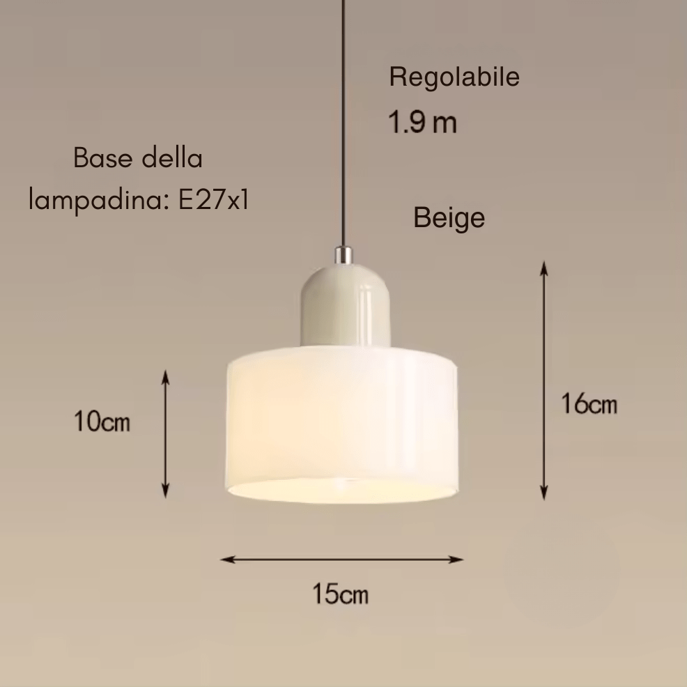 Misure della Croma beige: paralume Ø15 cm, altezza 16 cm, attacco E27, cavo regolabile 1,9 m