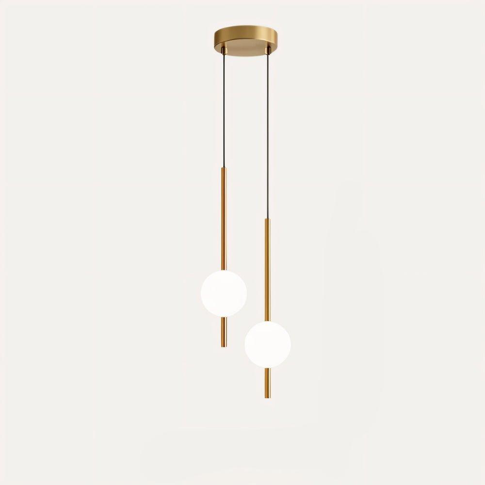 Lampada a sospensione LuminousTwins dorata a due luci con rosone singolo