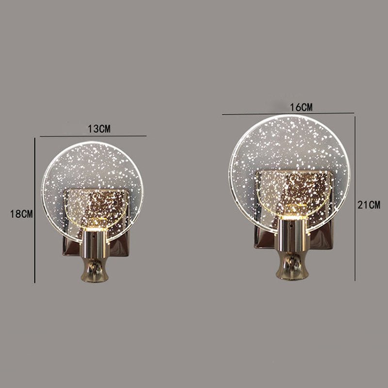 LuxeCircle applique da parete circolare LED in alluminio e acrilico: schema delle misure con i diametri 13 cm e 16 cm - Luximode