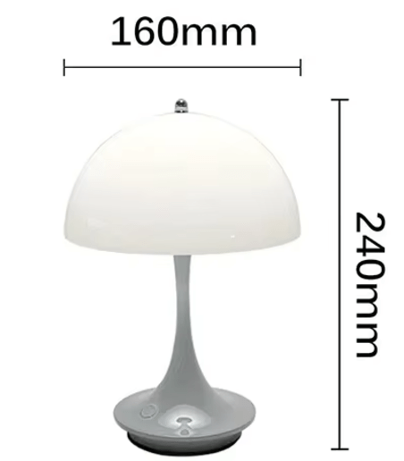 OPALIS lampada da tavolo ricaricabile: schema misure, altezza 24 cm e diametro 16 cm