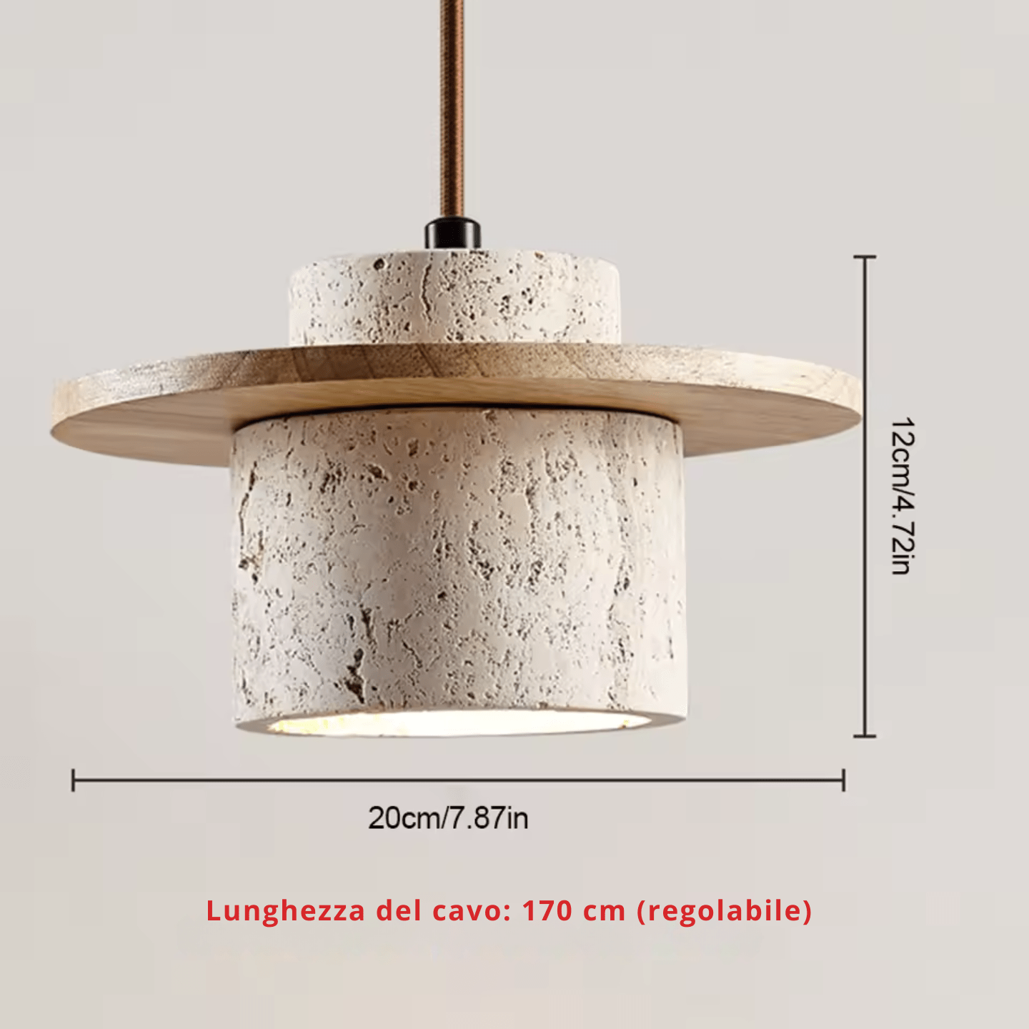 Schema della lunghezza del cavo regolabile (170 cm) della PietraLamp