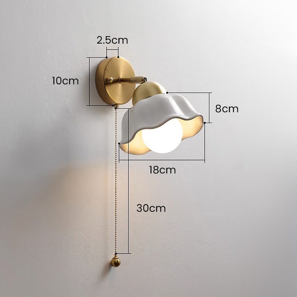 RetroFrench applique da parete in stile francese in ferro e acrilico, oro e bianco: schema delle misure con paralume da 18 cm e catenella da 30 cm - Luximode