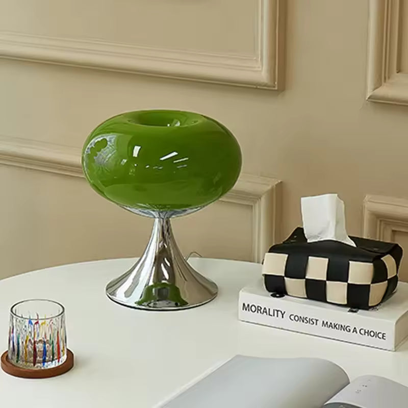 DonuGlow – Lampada da Tavolo Moderna in Vetro Colorato e Base Cromata