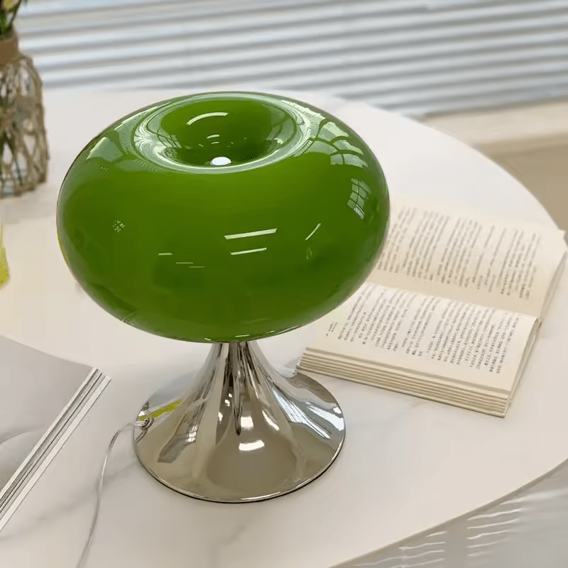DonuGlow – Lampada da Tavolo Moderna in Vetro Colorato e Base Cromata – lampada design da parete di Luximode