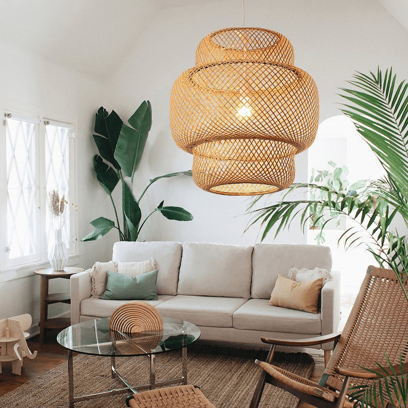 GlowNest – Lampada a Sospensione in Bambù Intrecciato – lampada design da parete di Luximode