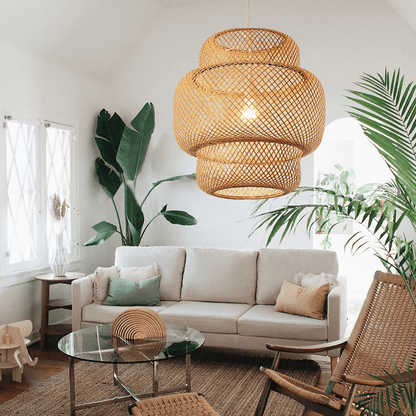GlowNest – Lampada a Sospensione in Bambù Intrecciato – lampada design da parete di Luximode