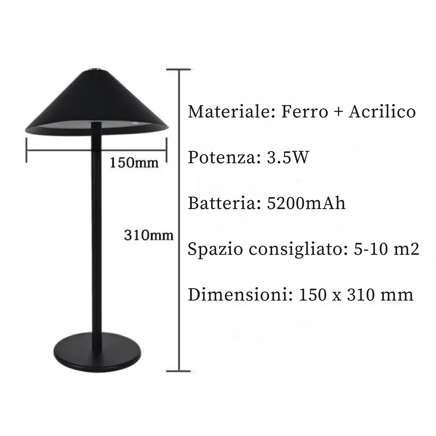 STYLA - Lampada da Tavolo Ricaricabile Touch Senza Fili