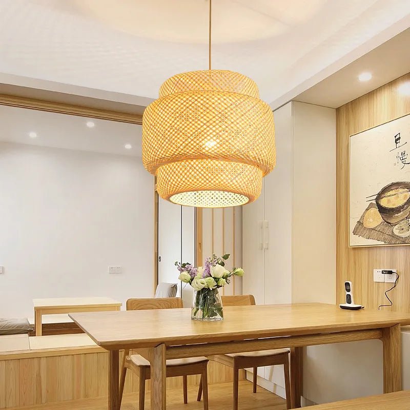 GlowNest – Lampada a Sospensione in Bambù Intrecciato – lampada design da parete di Luximode