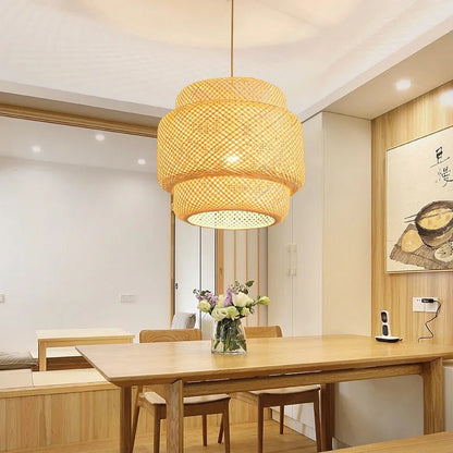 GlowNest – Lampada a Sospensione in Bambù Intrecciato – lampada design da parete di Luximode