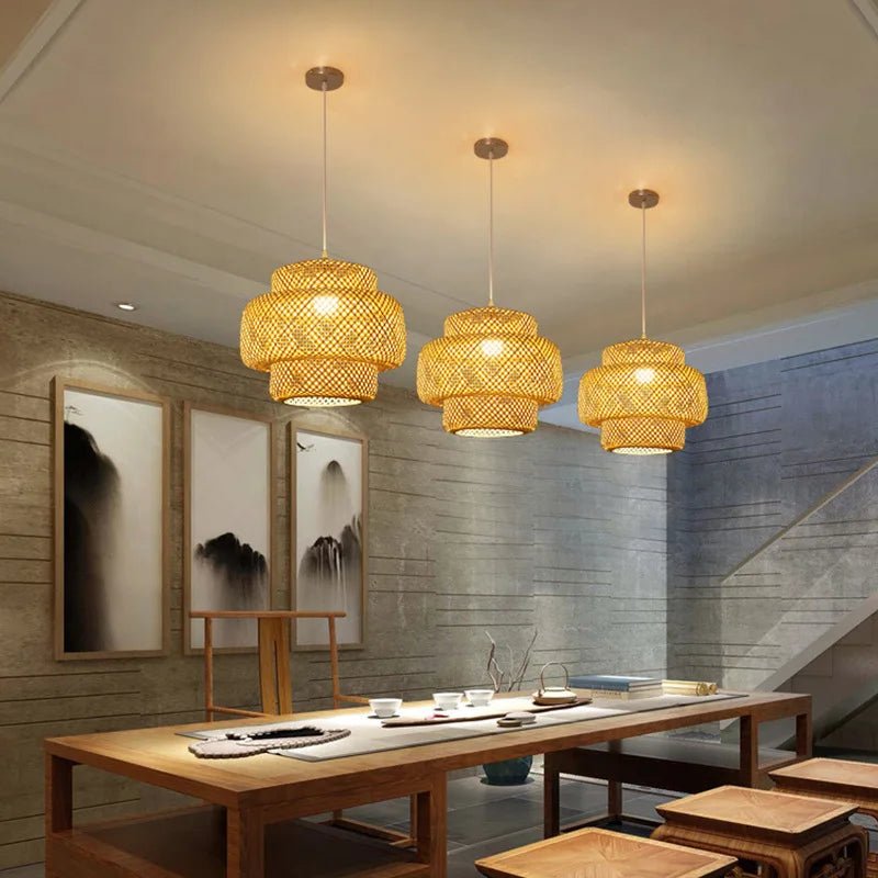 GlowNest – Lampada a Sospensione in Bambù Intrecciato – lampada design da parete di Luximode