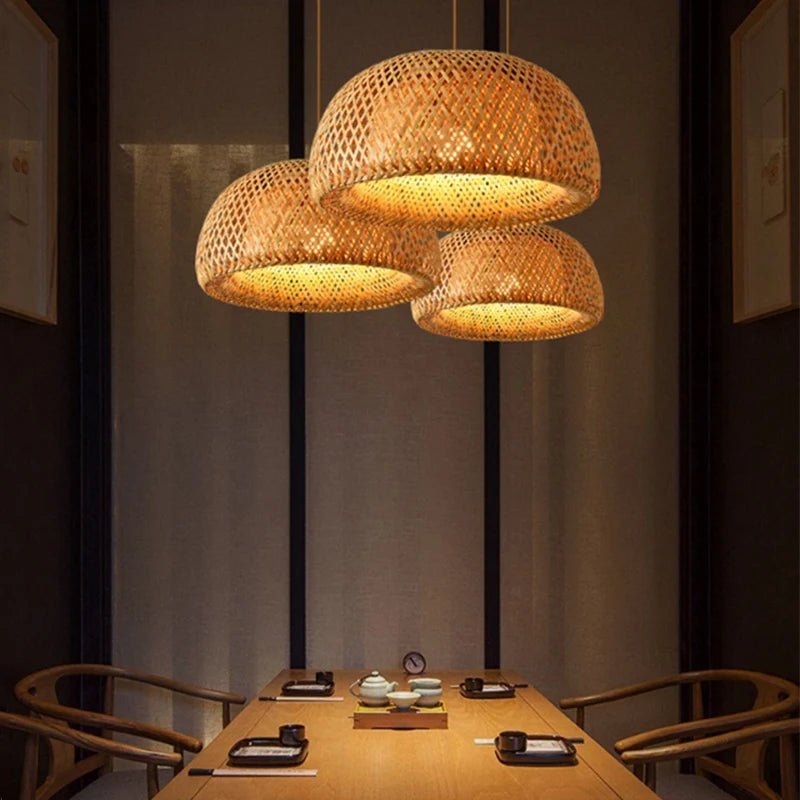 GlowNest – Lampada a Sospensione in Bambù Intrecciato – lampada design da parete di Luximode