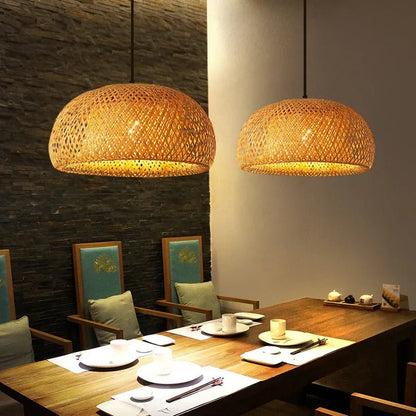 GlowNest – Lampada a Sospensione in Bambù Intrecciato – lampada design da parete di Luximode