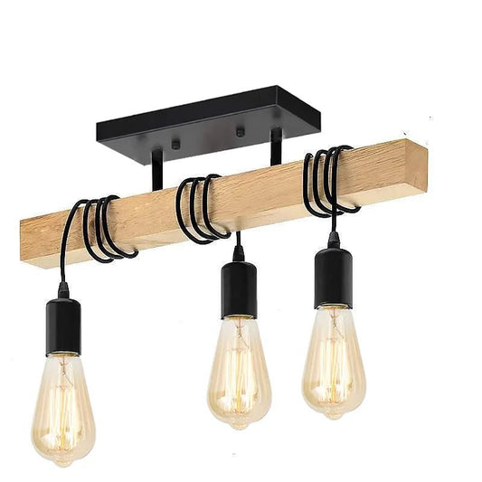 RustiBeam – Plafoniera Rustica con Trave in Legno e Lampadine a Vista – lampada design da parete di Luximode
