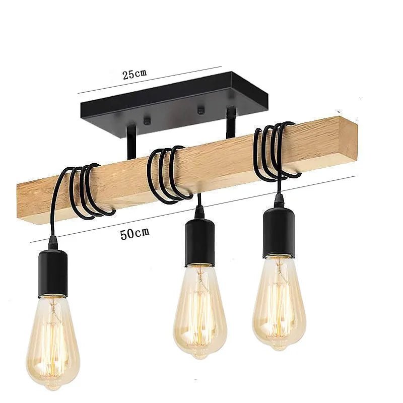 RustiBeam – Plafoniera Rustica con Trave in Legno e Lampadine a Vista – lampada design da parete di Luximode