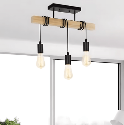 RustiBeam – Plafoniera Rustica con Trave in Legno e Lampadine a Vista – lampada design da parete di Luximode