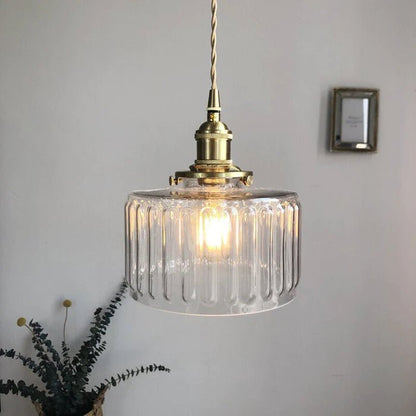 LumeRiflesso – Lampada a Sospensione Vintage in Vetro Scanalato e Ottone – lampada design da parete di Luximode