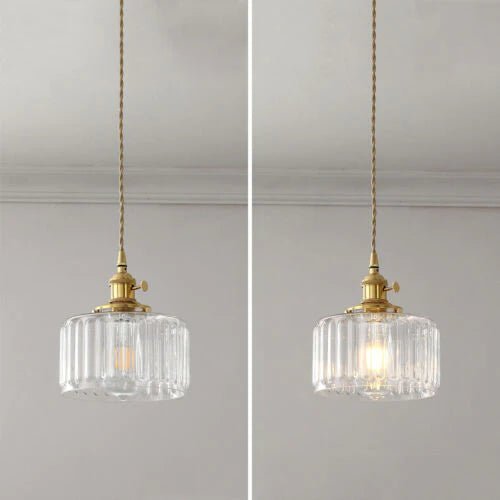 LumeRiflesso – Lampada a Sospensione Vintage in Vetro Scanalato e Ottone – lampada design da parete di Luximode