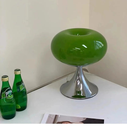 DonuGlow – Lampada da Tavolo Moderna in Vetro Colorato e Base Cromata – lampada design da parete di Luximode