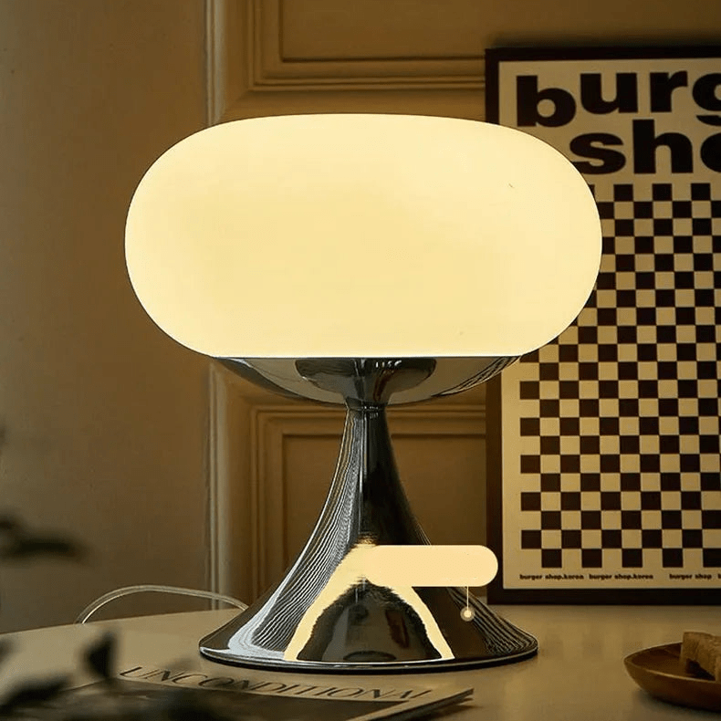 DonuGlow – Lampada da Tavolo Moderna in Vetro Colorato e Base Cromata – lampada design da parete di Luximode