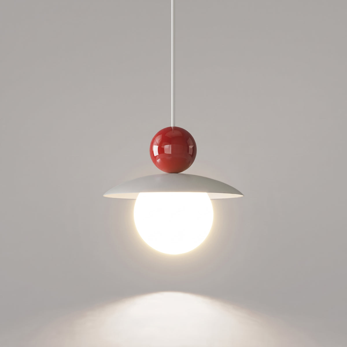 Burano con sfera rossa accesa su sfondo grigio