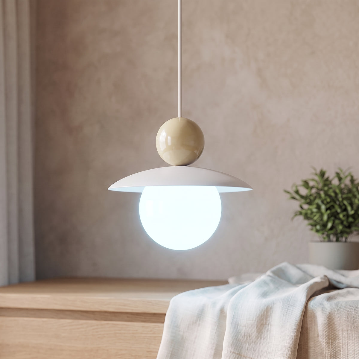 Burano con sfera beige, luce bianco freddo