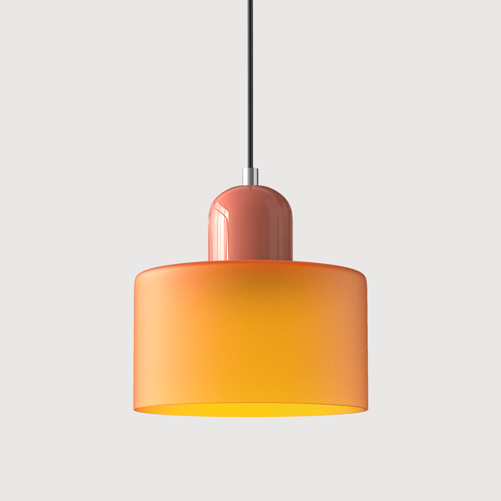 Lampada a sospensione Croma in vetro arancione con base rosa