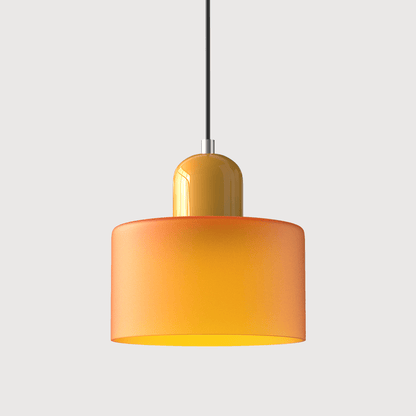 Lampada a sospensione Croma in vetro arancione con base gialla