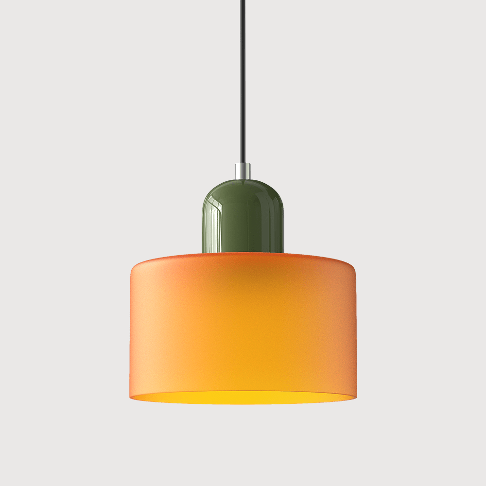 Lampada a sospensione Croma in vetro arancione con base verde