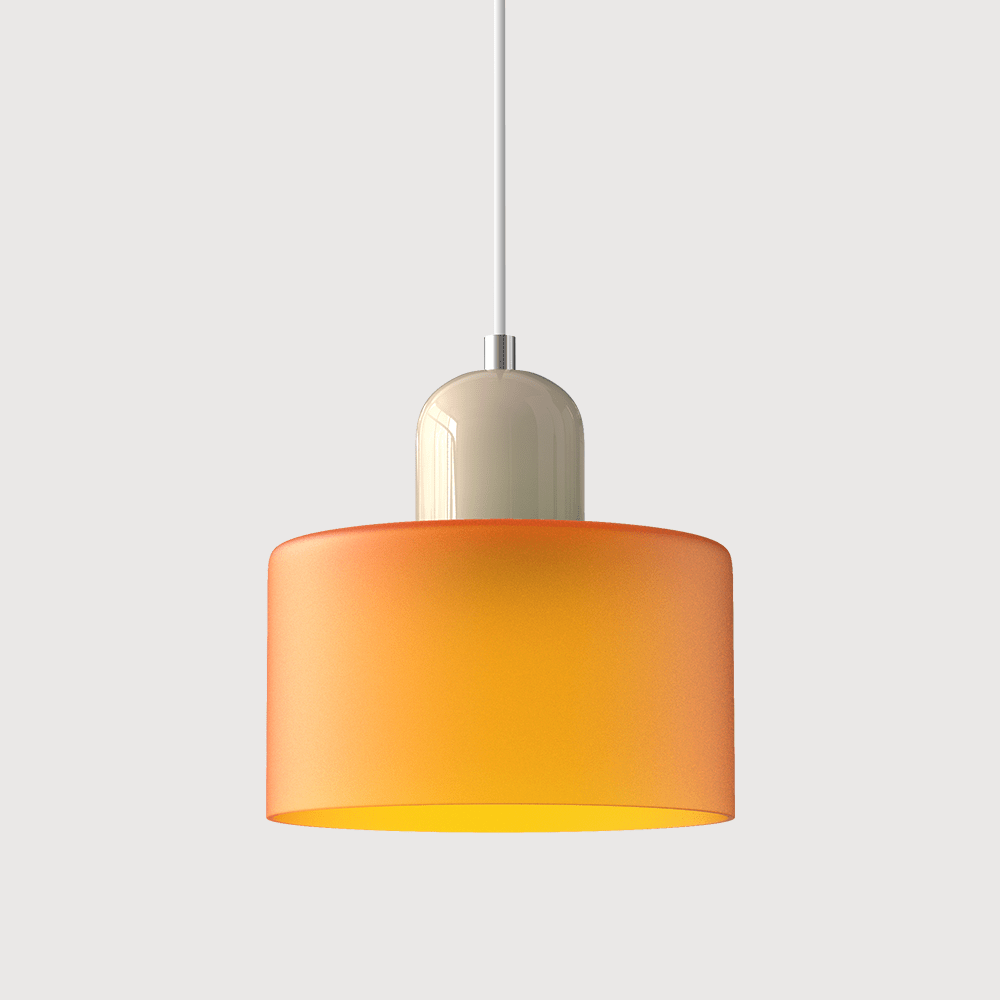 Lampada a sospensione Croma in vetro arancione con base beige