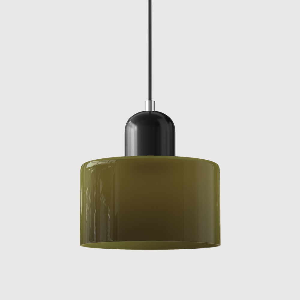 Lampada a sospensione Croma in vetro verde militare con base nera