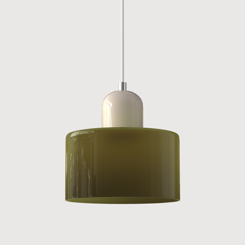Lampada a sospensione Croma in vetro verde militare con base beige