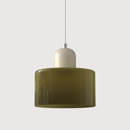 Lampada a sospensione Croma in vetro verde militare con base beige