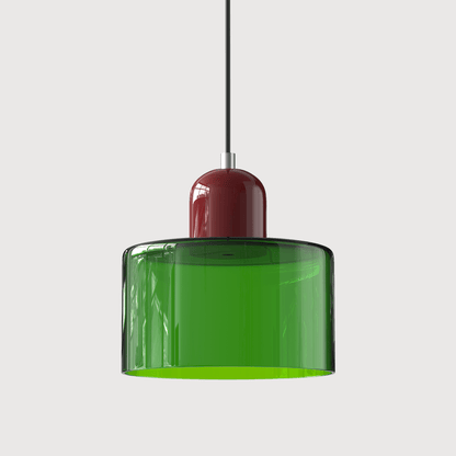 Lampada a sospensione Croma in vetro verde brillante con base rossa