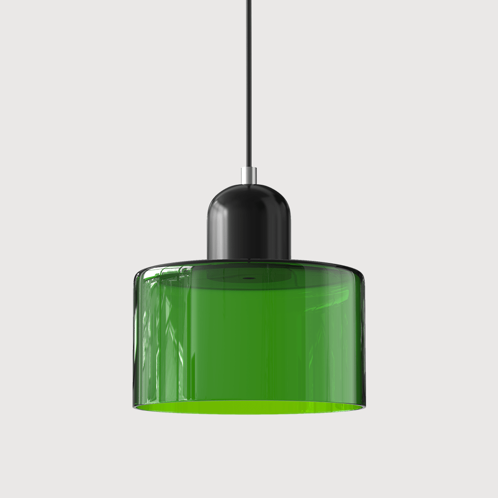 Lampada a sospensione Croma in vetro verde brillante con base nera