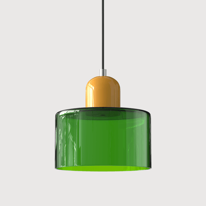 Lampada a sospensione Croma in vetro verde brillante con base gialla