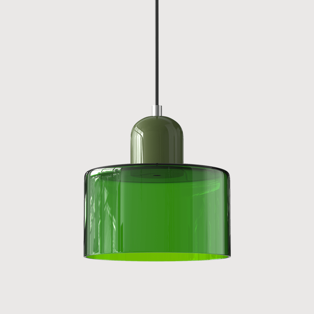 Lampada a sospensione Croma in vetro verde brillante con base verde