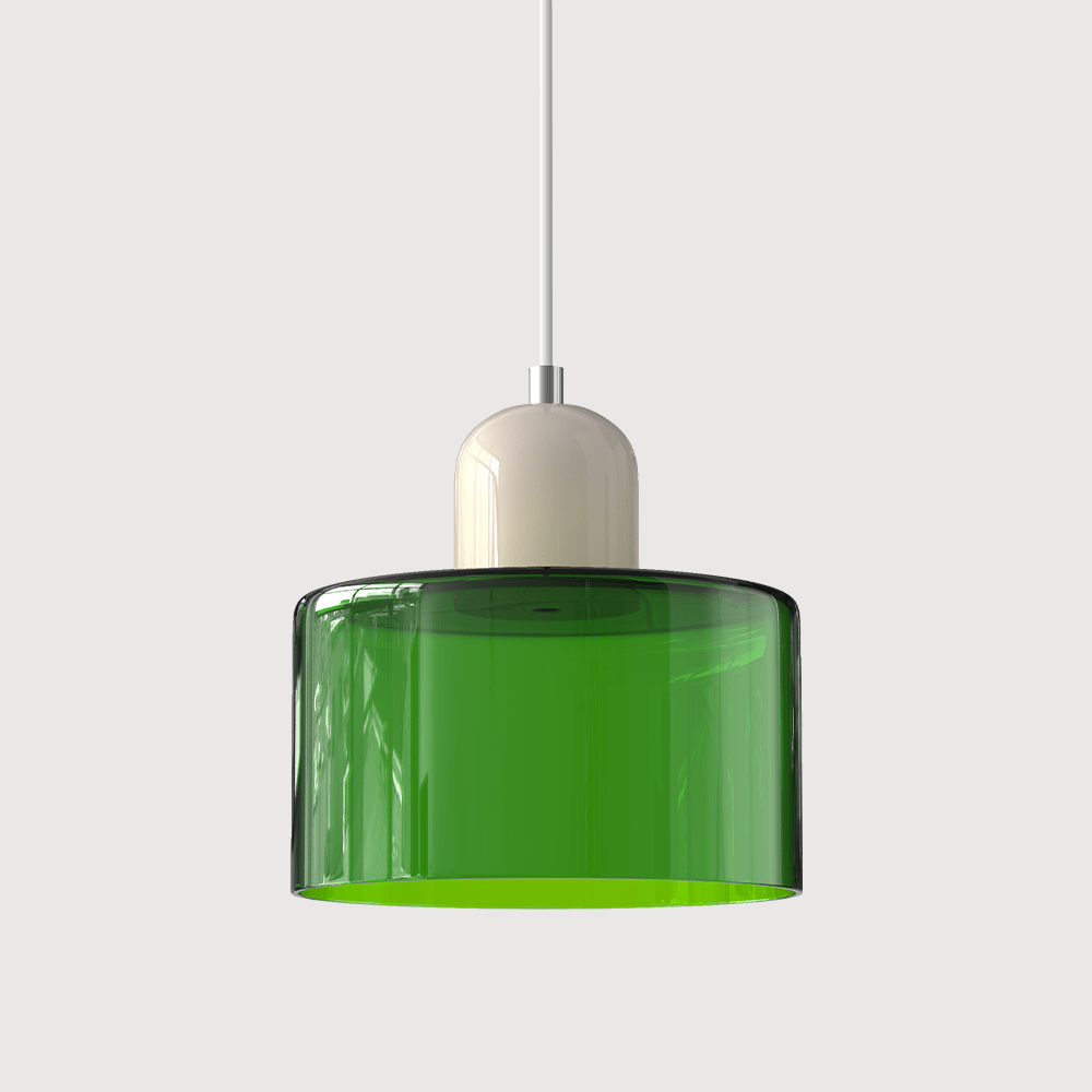 Lampada a sospensione Croma in vetro verde brillante con base beige