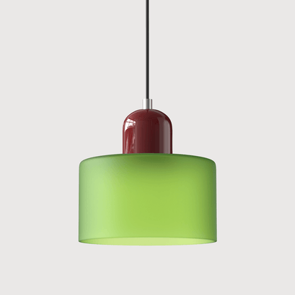 Lampada a sospensione Croma in vetro verde opaco con base rossa