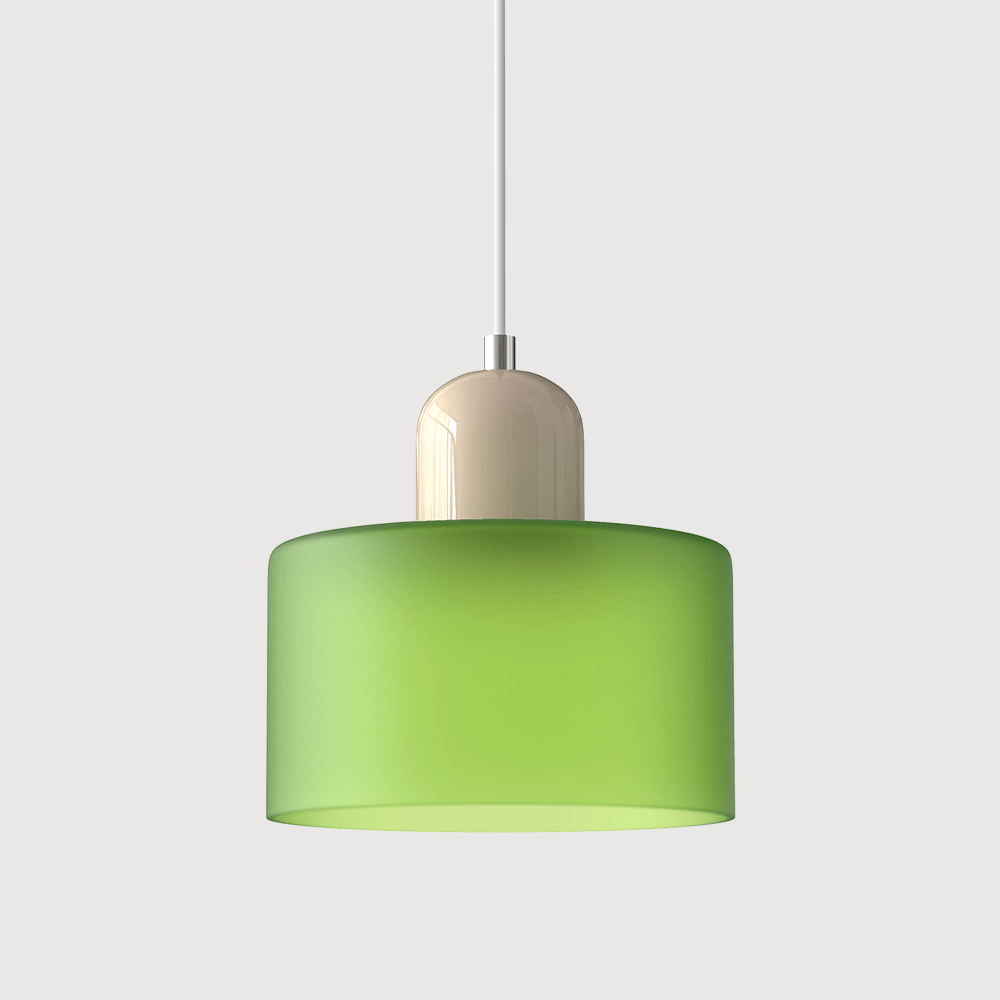 Lampada a sospensione Croma in vetro verde opaco con base beige