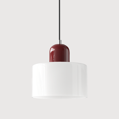 Lampada a sospensione Croma in vetro bianco con base rossa