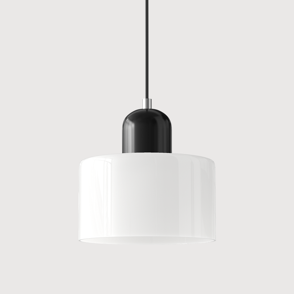 Lampada a sospensione Croma in vetro bianco con base nera