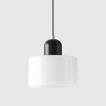 Lampada a sospensione Croma in vetro bianco con base nera