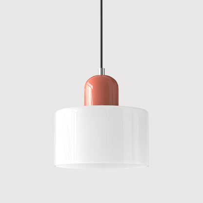 Lampada a sospensione Croma in vetro bianco con base rosa