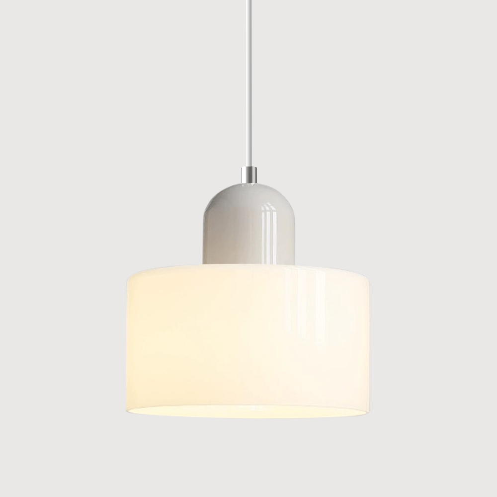 Lampada a sospensione Croma in vetro bianco con base beige