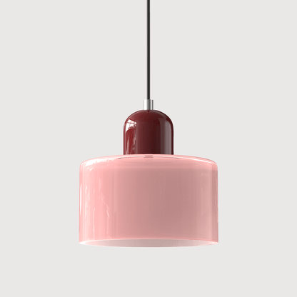Lampada a sospensione Croma in vetro rosa chiaro con base rossa
