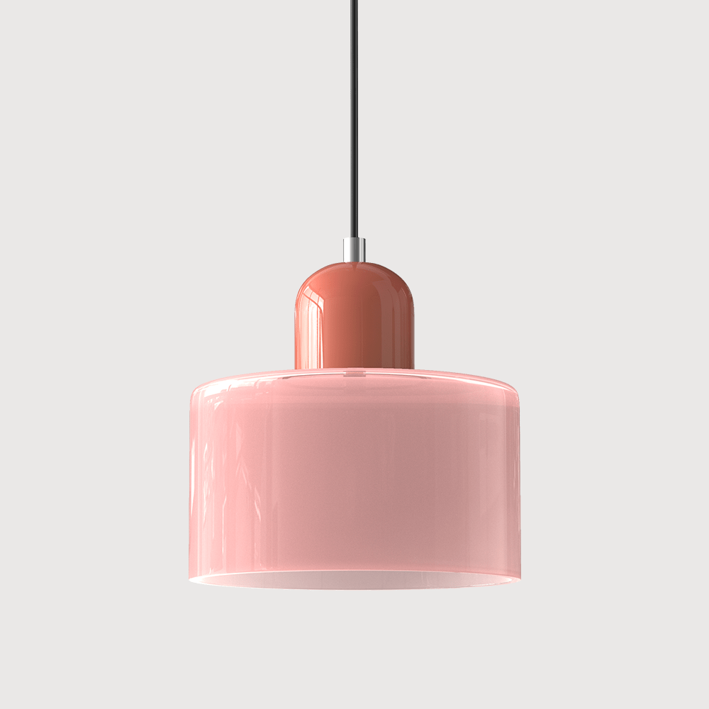 Lampada a sospensione Croma in vetro rosa chiaro con base rosa