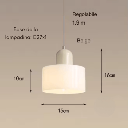 Misure della Croma beige: paralume Ø15 cm, altezza 16 cm, attacco E27, cavo regolabile 1,9 m